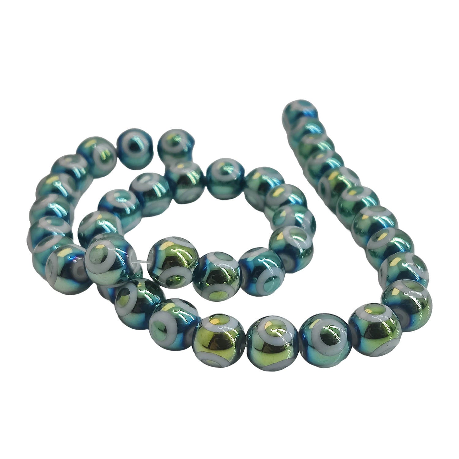 Evil Eye Premium Plated Glass Beads 8x7.5 MM Hole:1.2 MM Round For Jewellery Making DIY Arts Crafts