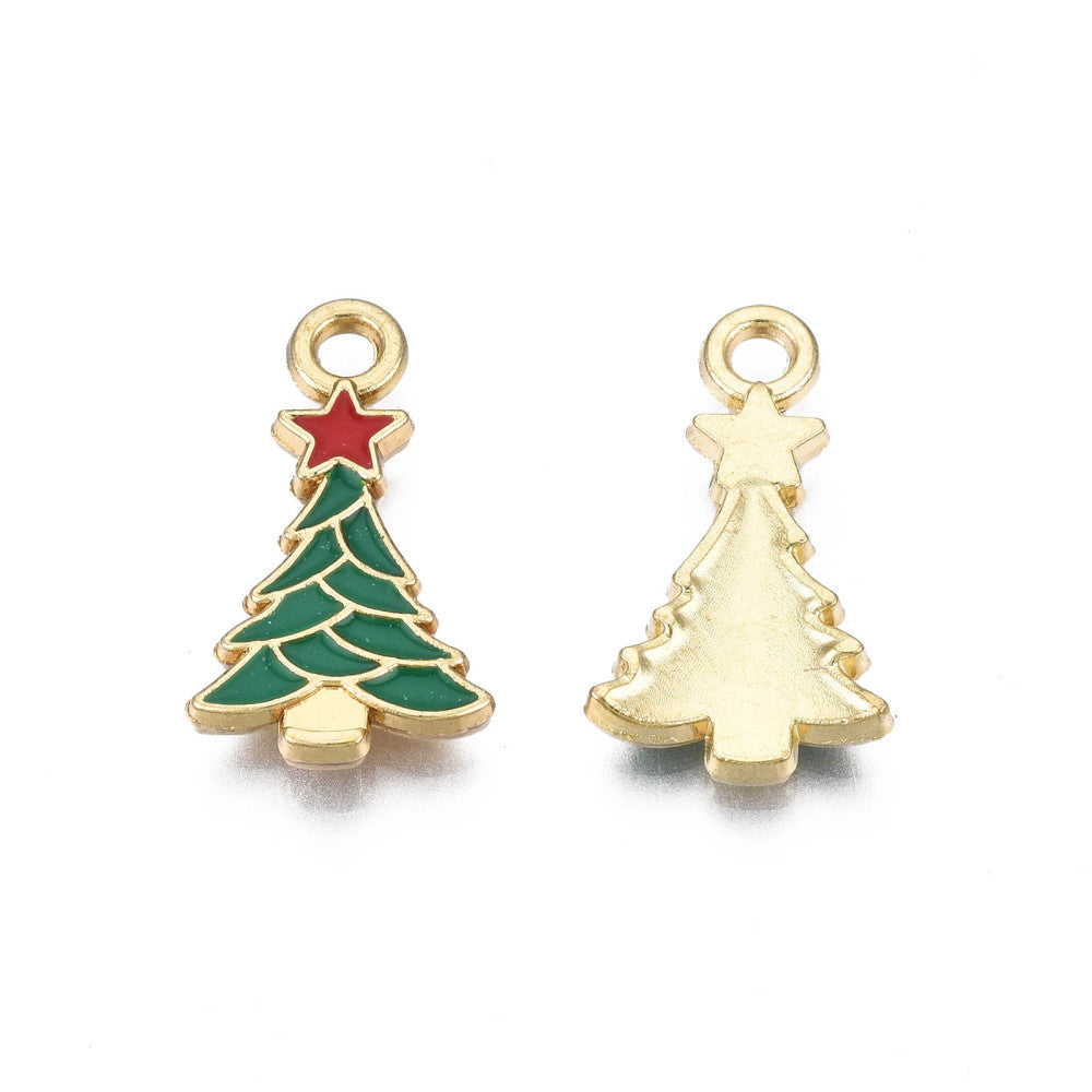 Mini Christmas Tree Enamel Charms (10 Pieces) 20x11x2 MM Green Metal Alloy Pendants For Jewellery Making Decoration Crafts [ac-charm-00002-m3]