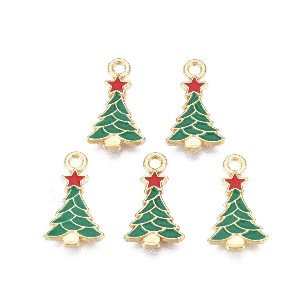 Mini Christmas Tree Enamel Charms (10 Pieces) 20x11x2 MM Green Metal Alloy Pendants For Jewellery Making Decoration Crafts [ac-charm-00002-m3]
