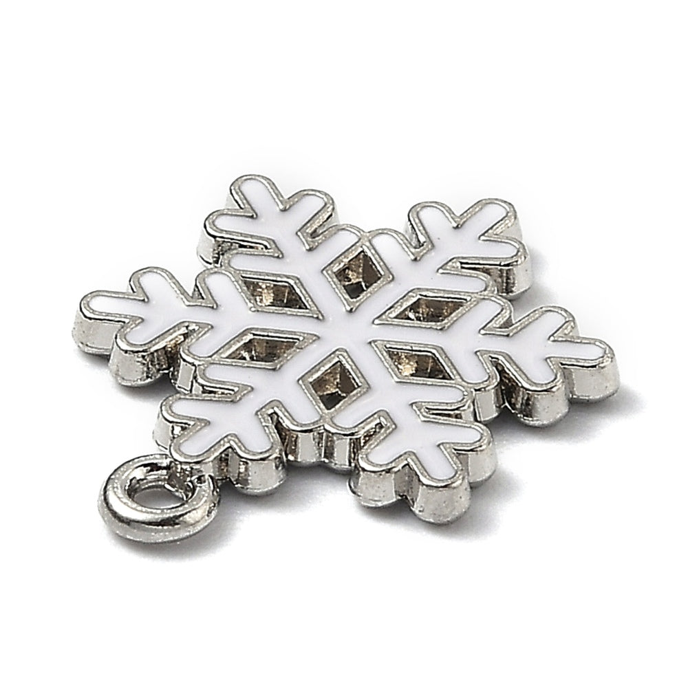 Mini Christmas Snowflake Enamel Charms (10 Pieces) 20x15x1.5 MM White Metal Alloy Pendants For Jewellery Making Decoration Crafts [ac-charm-00002-m4]