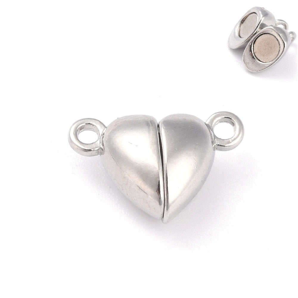 Alloy Magnetic Clasps (5 Pieces) 15x9x5.5 MM Heart Bright Silver Color For Jewellery Making [ac-jwlsupp-00005-m6]