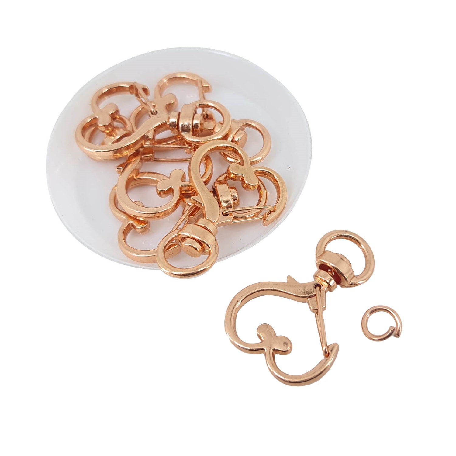 Alloy 360 Degree Swivel Ring Snap Hook Clasps (5 Pieces) 34x23x6 MM Heart Rose Gold Color For Key Chain and Bag Making [ac-jwlsupp-00007-m7]