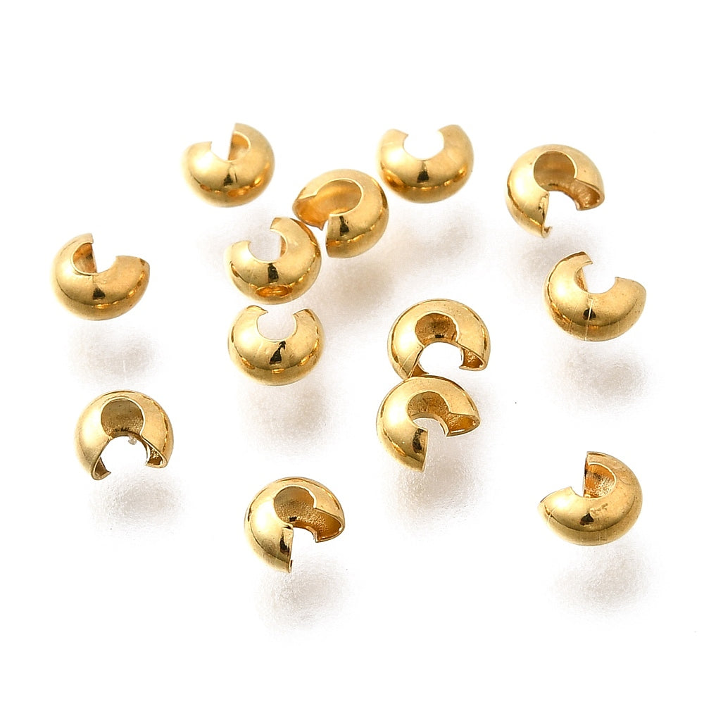Tarnish Resistant 304-Stainless Steel Crimp Bead Covers (10 PCs) 4x3x2 MM Gold Color For Jewellery Making [ac-jwlsupp-00012-m1]