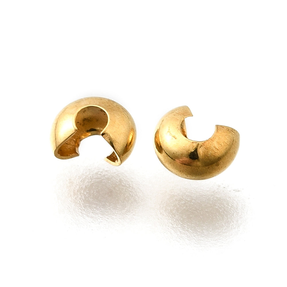 Tarnish Resistant 304-Stainless Steel Crimp Bead Covers (10 PCs) 4x3x2 MM Gold Color For Jewellery Making [ac-jwlsupp-00012-m1]