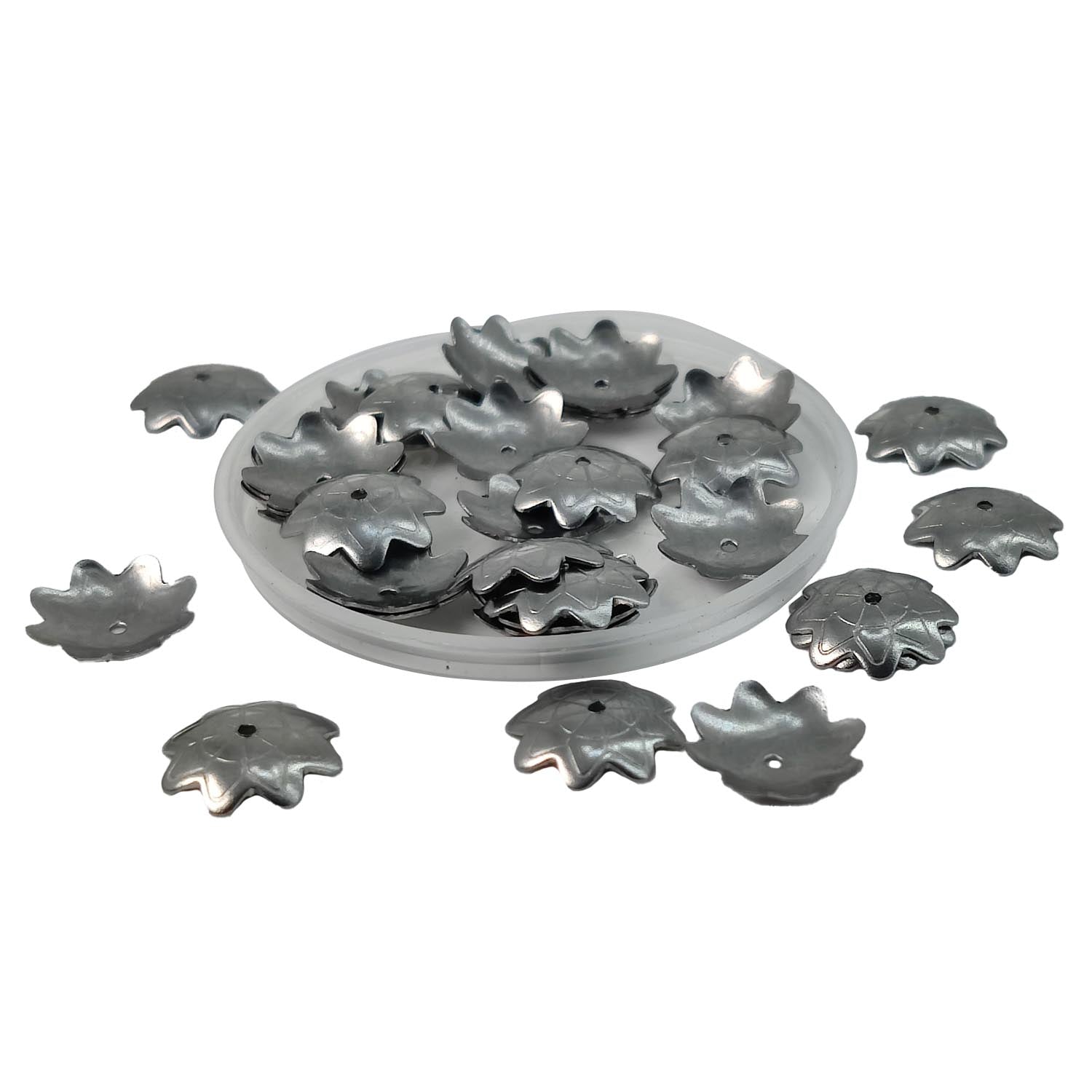 Tarnish Resistant 304-Stainless Steel Bead Caps (10 Pieces) 10x2 MM Silver Color Flower For Jewellery Making Decoration Crafts [ac-jwlsupp-00016-m2]