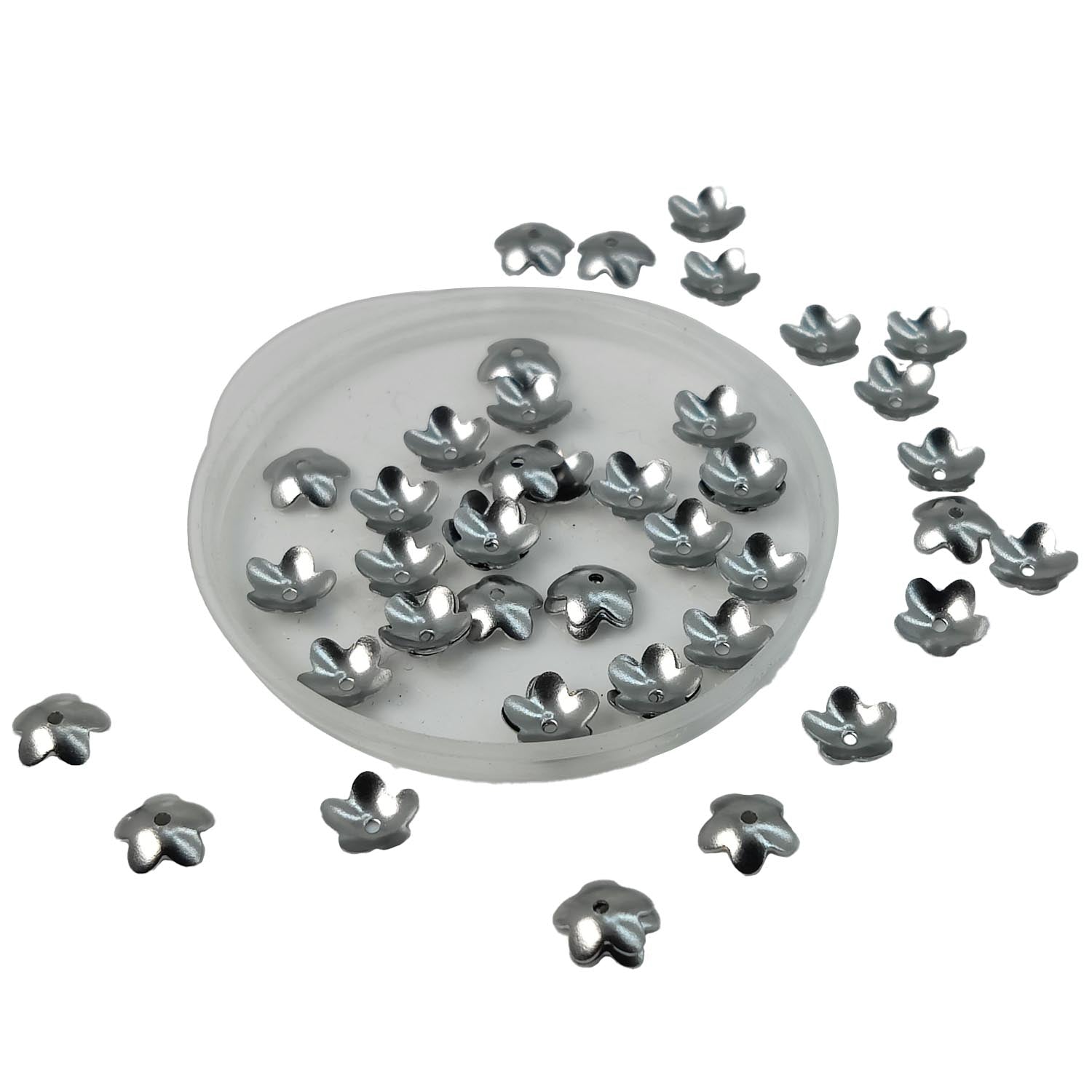 Tarnish Resistant 201-Stainless Steel Bead Caps (20 Pieces) 6x2 MM Silver Color Flower For Jewellery Making Decoration Crafts [ac-jwlsupp-00016-m3]