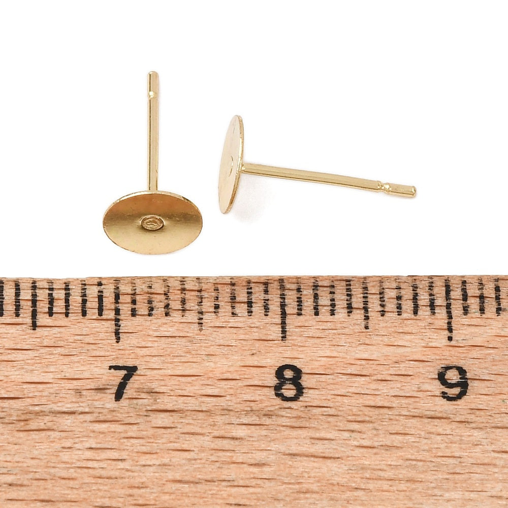 Tarnish Resistant 304-Stainless Steel Earring Base (50 PCs) 6x0.7 MM Stud Post Gold Color Color For Jewellery Making [ac-jwlsupp-00047-m14]