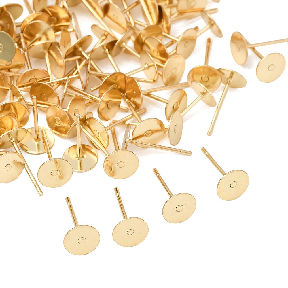 Tarnish Resistant 304-Stainless Steel Earring Base (50 PCs) 6x0.7 MM Stud Post Gold Color Color For Jewellery Making [ac-jwlsupp-00047-m14]