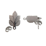 Tarnish Resistant 304-Stainless Steel Earring Studs Bases With Stoppers (4 Pieces) 17x10 MM Leaf Silver Color For Jewellery Making [ac-jwlsupp-00047-m3]