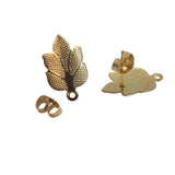 Tarnish Resistant 304-Stainless Steel Earring Studs Bases With Stoppers (4 Pieces) 17x10 MM Leaf Gold Color For Jewellery Making [ac-jwlsupp-00047-m4]