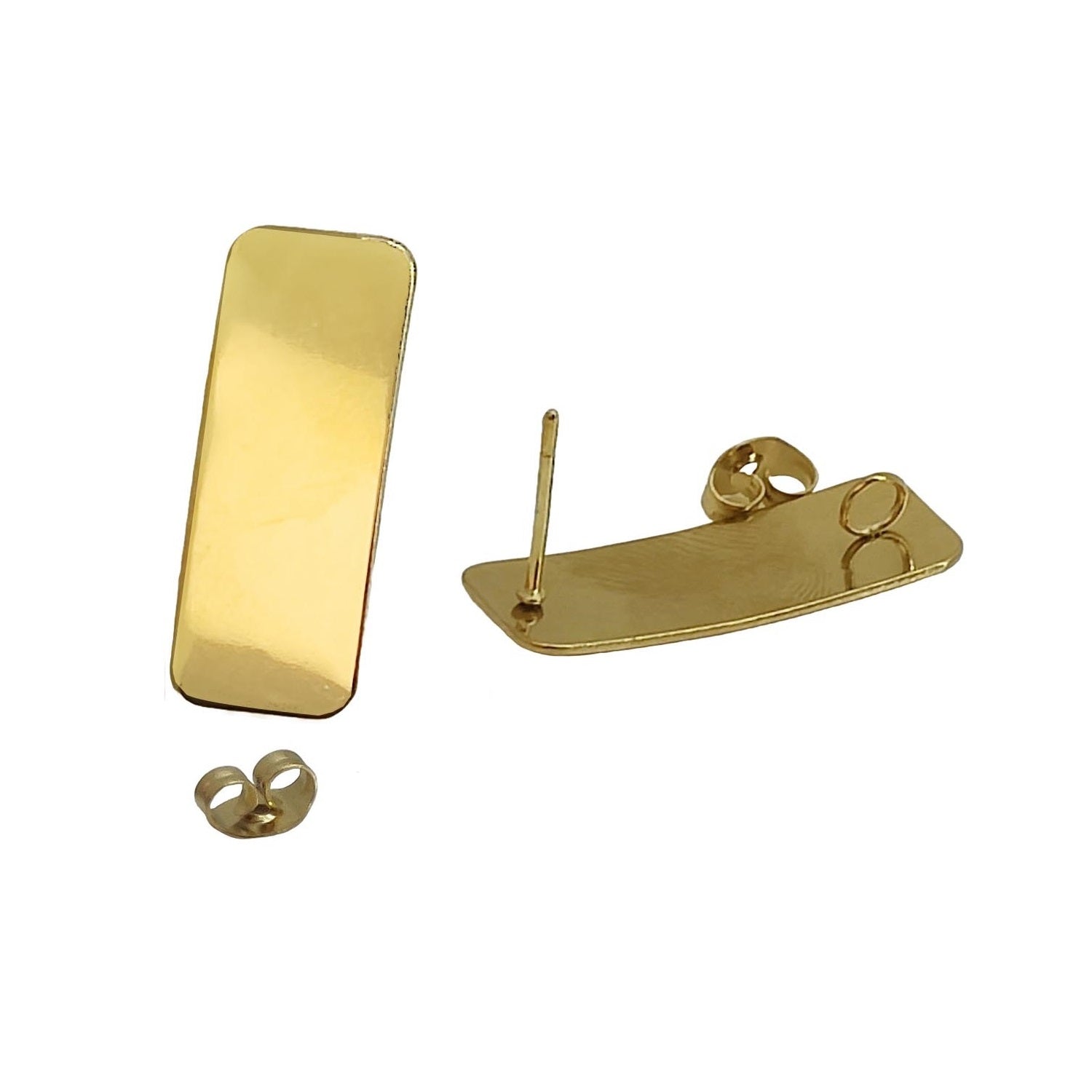 Tarnish Resistant 304-Stainless Steel Earring Studs Bases With Stoppers (4 Pieces) 26x10 MM Rectangle Gold Color For Jewellery Making [ac-jwlsupp-00047-m7]