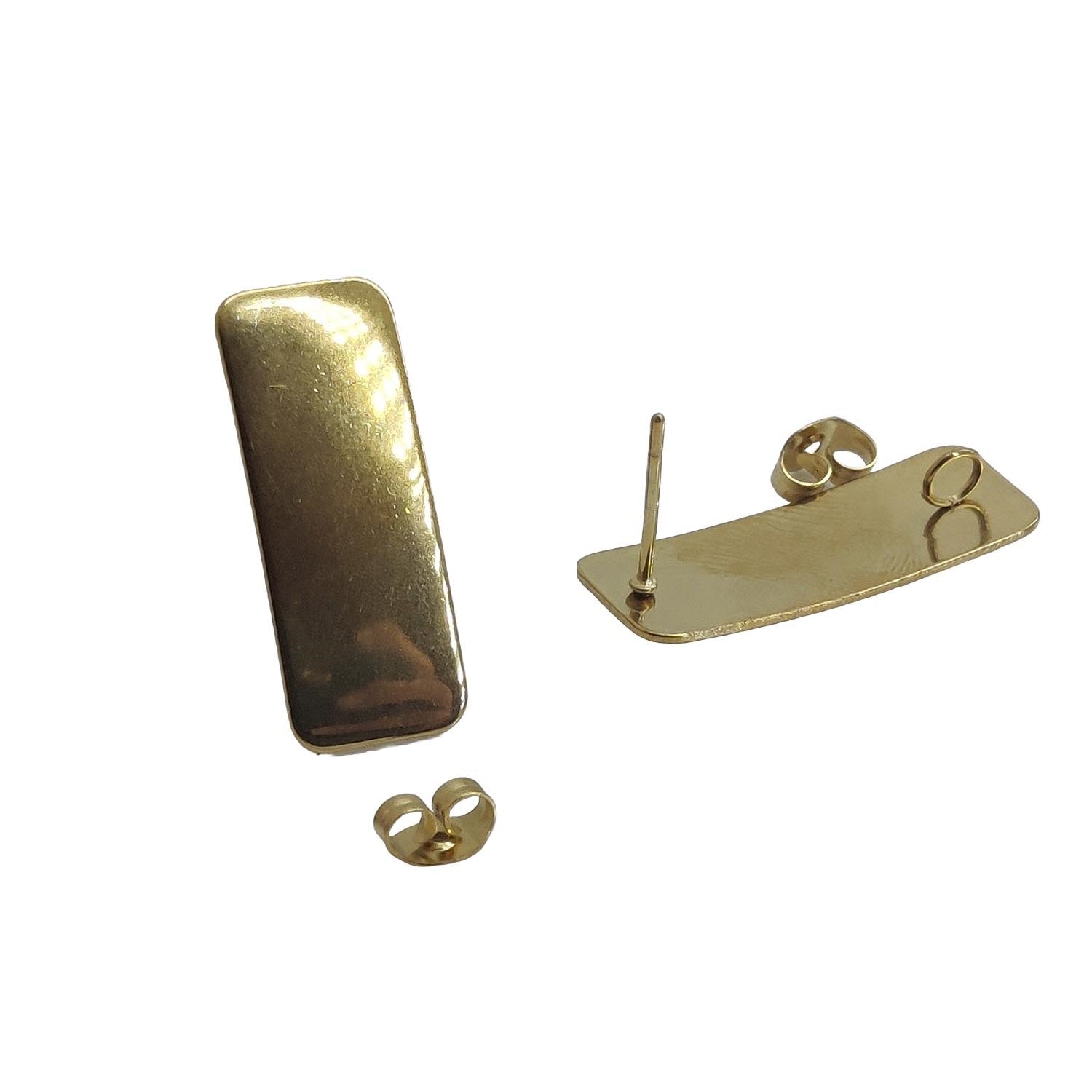 Tarnish Resistant 304-Stainless Steel Earring Studs Bases With Stoppers (4 Pieces) 26x10 MM Rectangle Gold Color For Jewellery Making [ac-jwlsupp-00047-m7]