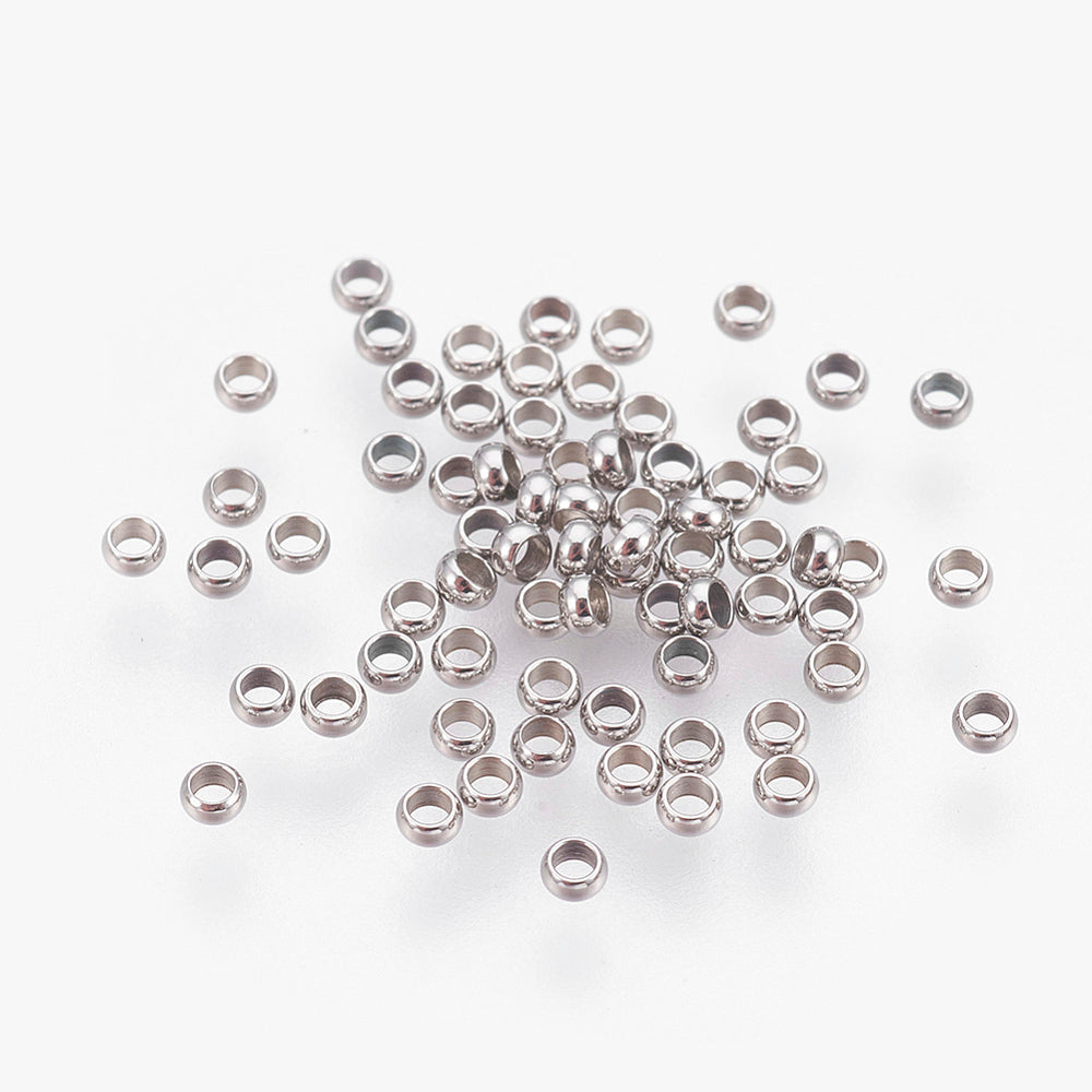 Tarnish Resistant 316-Stainless Stainless Steel Crimp Beads (125-150 PCs, Approx 2 GMs) 1.9 MM Round Hole 0.9 MM Gear Locks Silver Color For Jewellery Making [ac-jwlsupp-00057-m2]