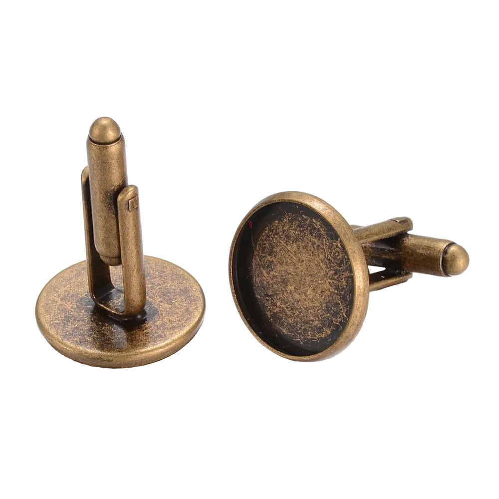 Vintage Brass Cufflinks (Holds 16 MM Round Embellishments) Antique Bronze Color (Pack Of 2 PCs)