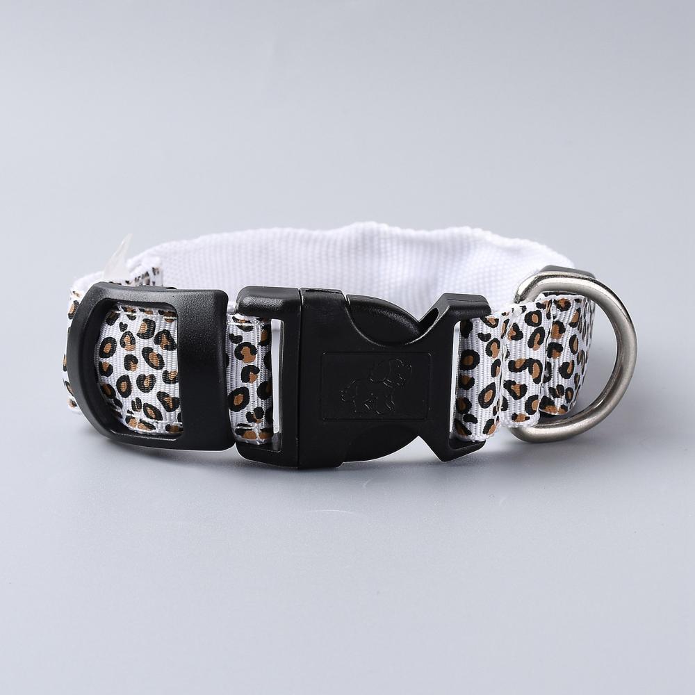 Name Personalized Adjustable Polyester LED Pet Dog Collar Water Resistant Flashing Light [Battery Not Included] 14 Inch (1 Piece) White