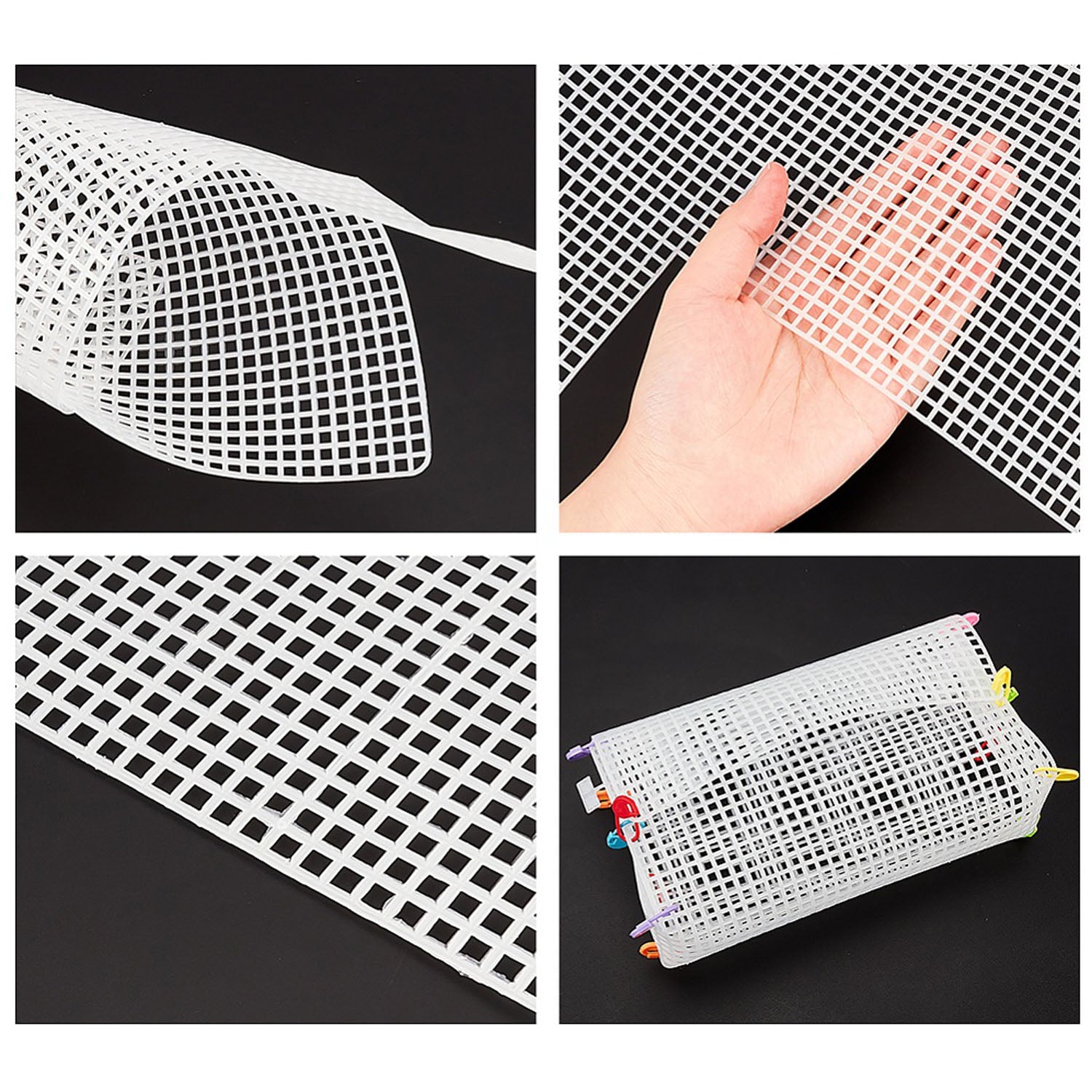 Embroidery Canvas Mesh Plastic Bag Making Kit (14x15 Inch Sheet x 1, D Ring x 2, Chain x 1, Snap Button x 2, Deer Charm x 1, Needle x 2) Hole 4x4mm