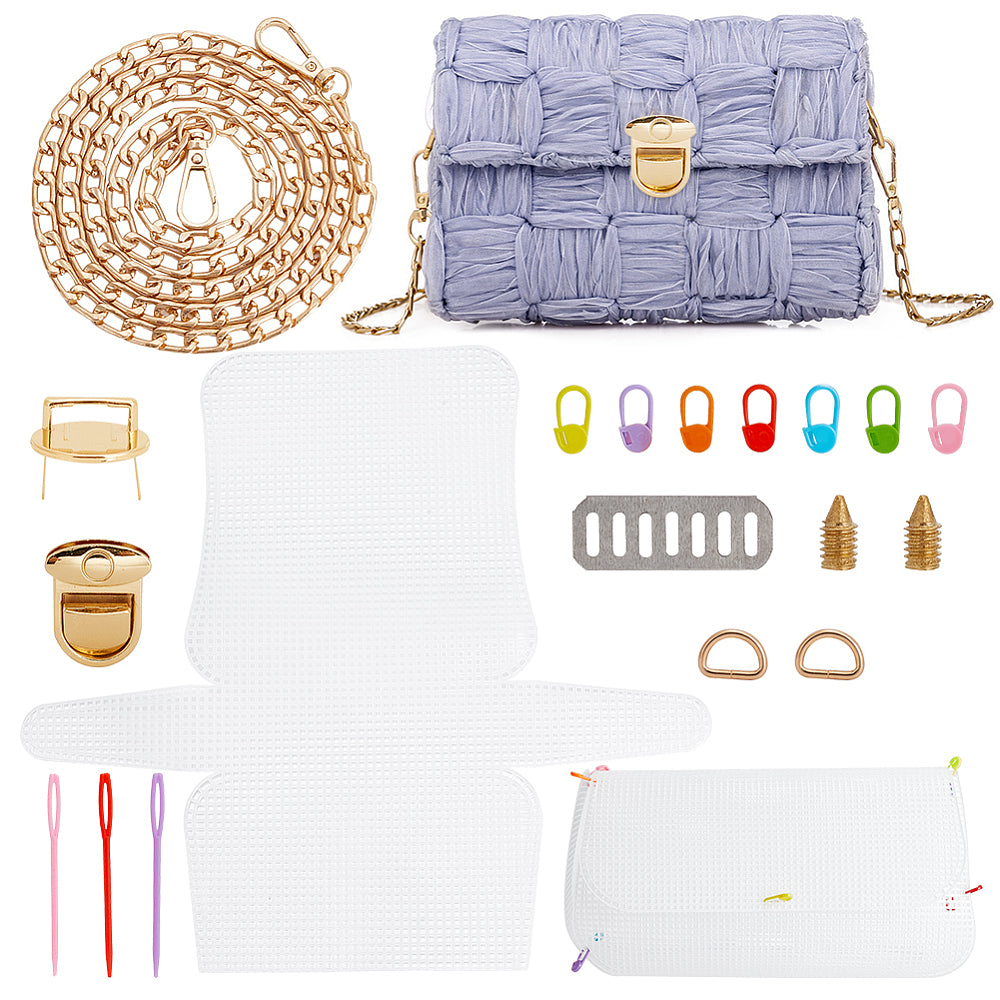 Embroidery Canvas Mesh Plastic Bag Making Kit (13x14 Inch Sheet, 2 D Rings, 1 Chain, 8 Markers, 1 Buckle, 1 Lock, 4 Needles, 2 Screws) Hole 4x4mm