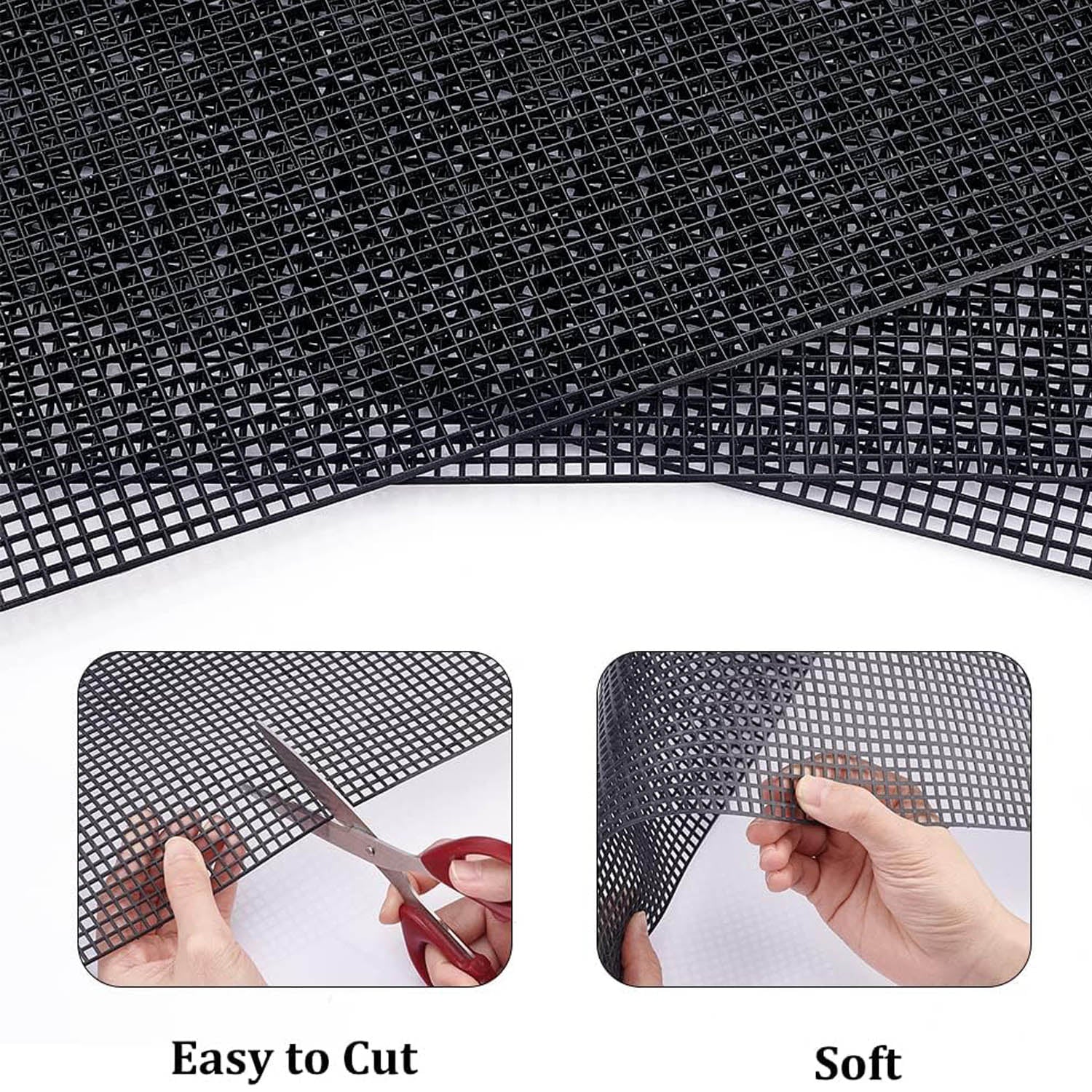Embroidery Canvas Mesh Plastic Sheets 17x19.5 Inch (1 Sheet) Hole 4x4mm For Bag Purse Bottom Side Padding Rectangle Black For Cross Stitching Knitting