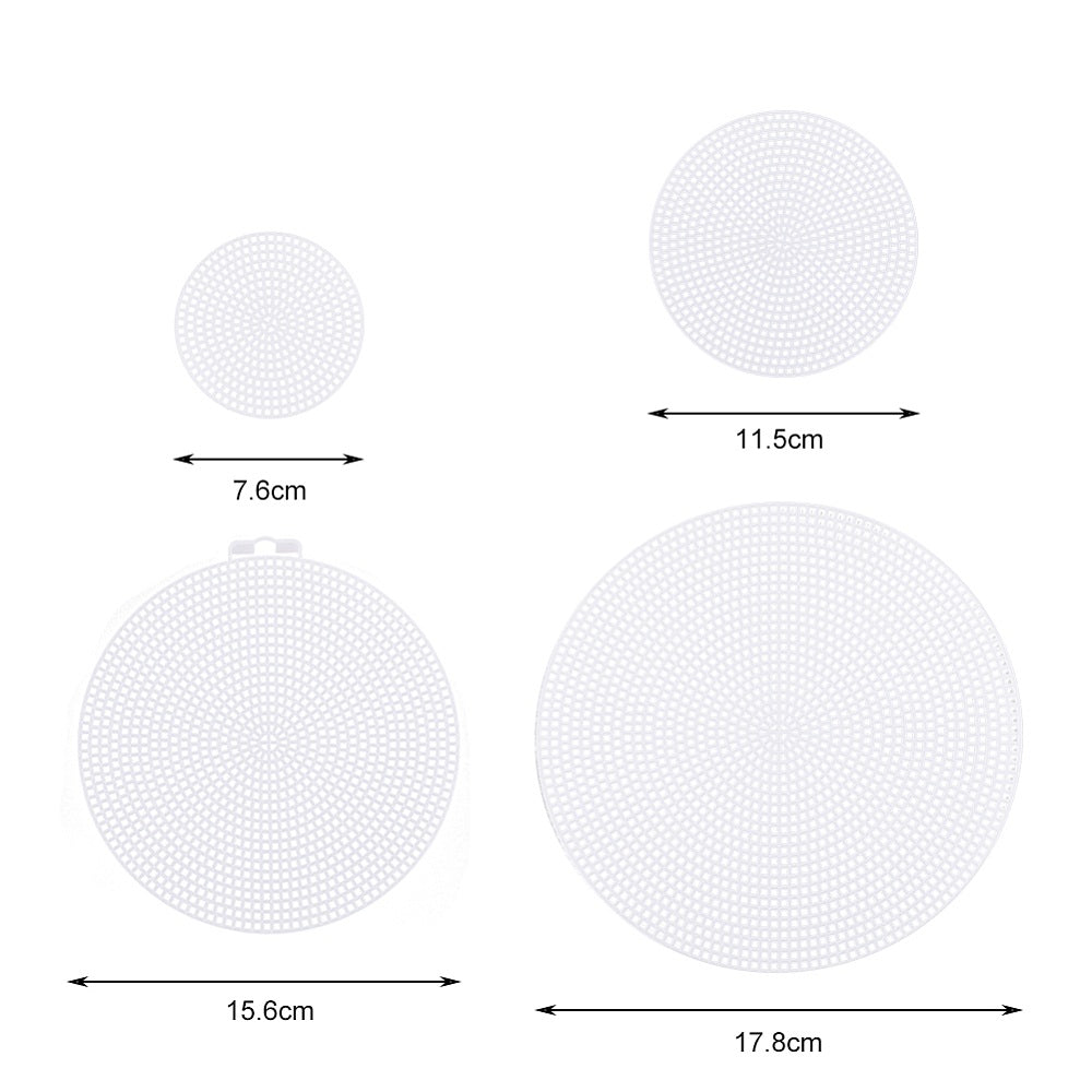 Embroidery Canvas Mesh Plastic Sheets Round (4 Sizes, 3, 4.5, 6, 7 Inch) Hole 2x2mm For DIY Crafts Bag Padding White For Cross Stitching Knitting [ac-sewsupp-00006-m35]