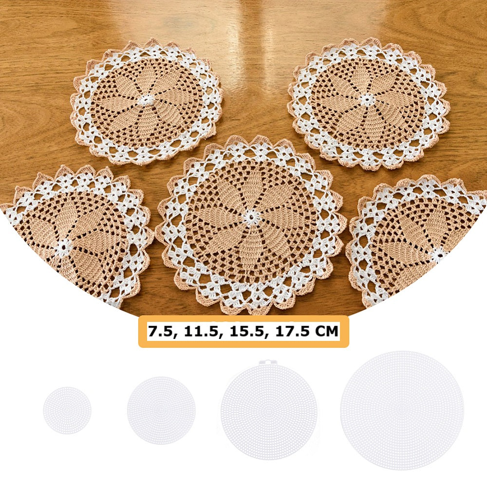 Embroidery Canvas Mesh Plastic Sheets Round (4 Sizes, 3, 4.5, 6, 7 Inch) Hole 2x2mm For DIY Crafts Bag Padding White For Cross Stitching Knitting [ac-sewsupp-00006-m35]