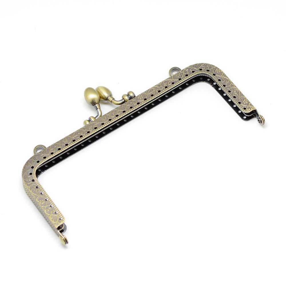 Bag Making Frame 7x3.25 Inch (1 PC) with Kisser Slide Lock Clasp Antique Bronze Color Metal Iron for DIY Purse Clutch Replacement Accessories [ac-sewsupp-00007-m18]