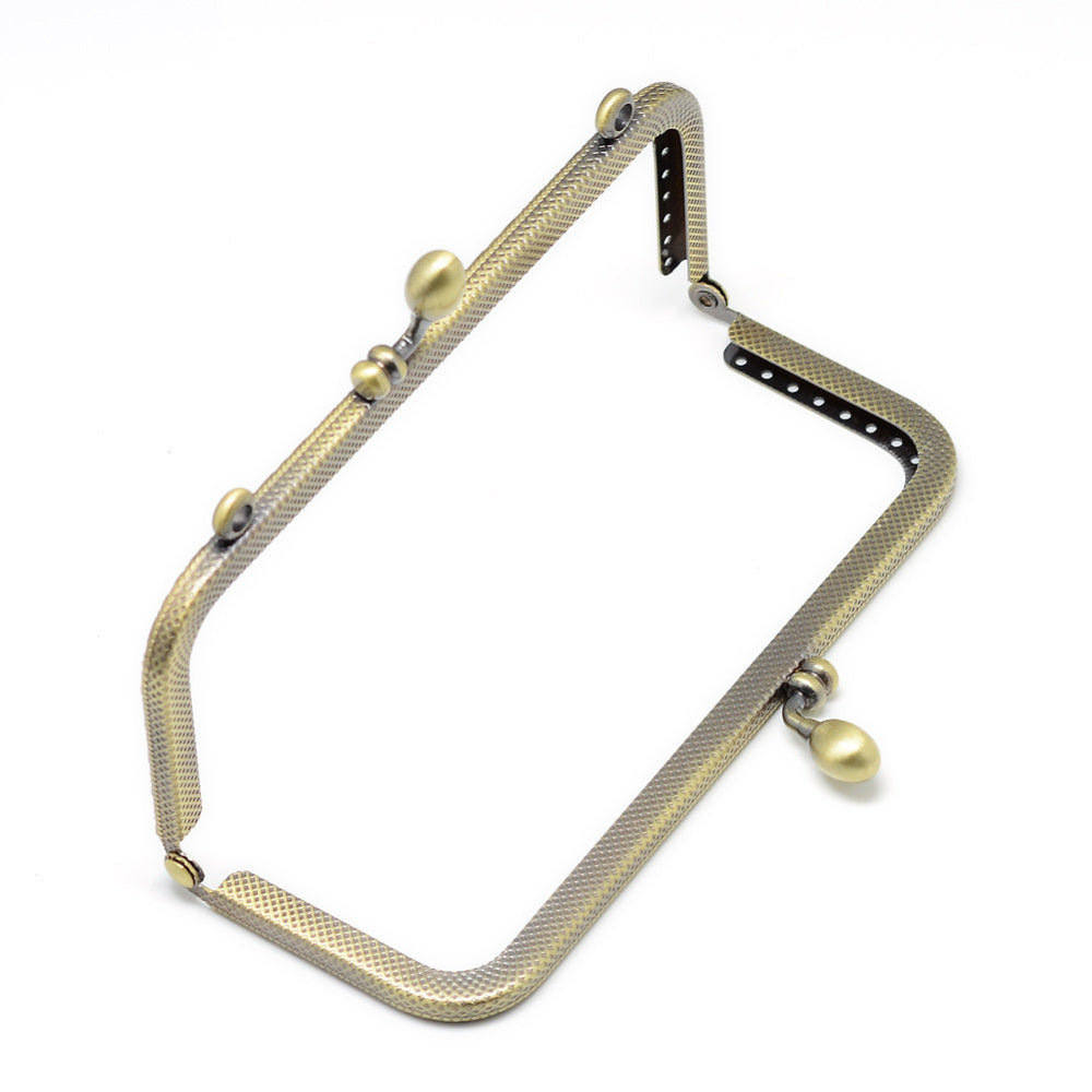 Bag Making Frame 7x3.25 Inch (1 PC) with Kisser Slide Lock Clasp Antique Bronze Color Metal Iron for DIY Purse Clutch Replacement Accessories [ac-sewsupp-00007-m18]
