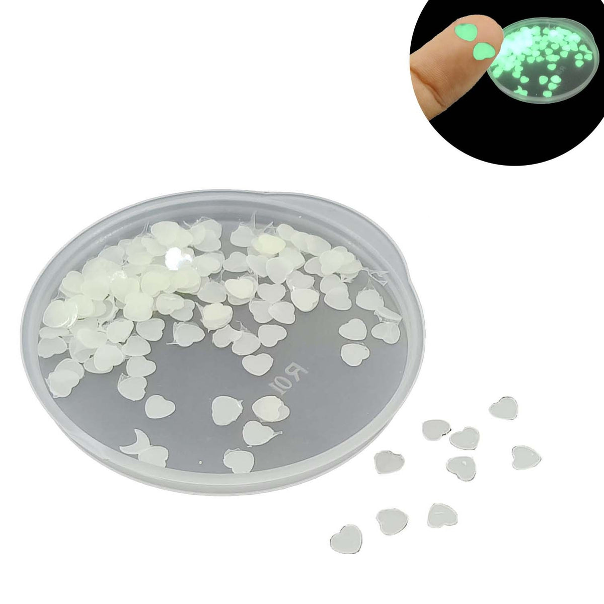 Glow In the Dark Sequins (2 Grams, 800+ Pieces) 3x3x0.2 MM Heart Decorative Radium Fluorescent Pailletes For DIY Crafts Garments Nails