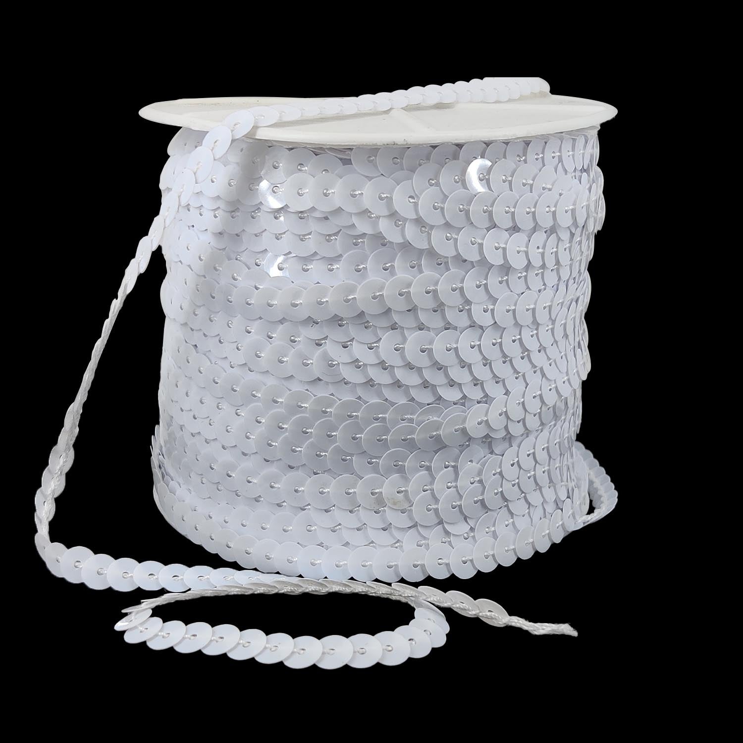 Sequins Chain Rolls (10 Meters) White 6 MM Round Paillettes For Sewing Accessories Garment Ornament Decorative Embellishments [ac-sewsupp-00010-m12]