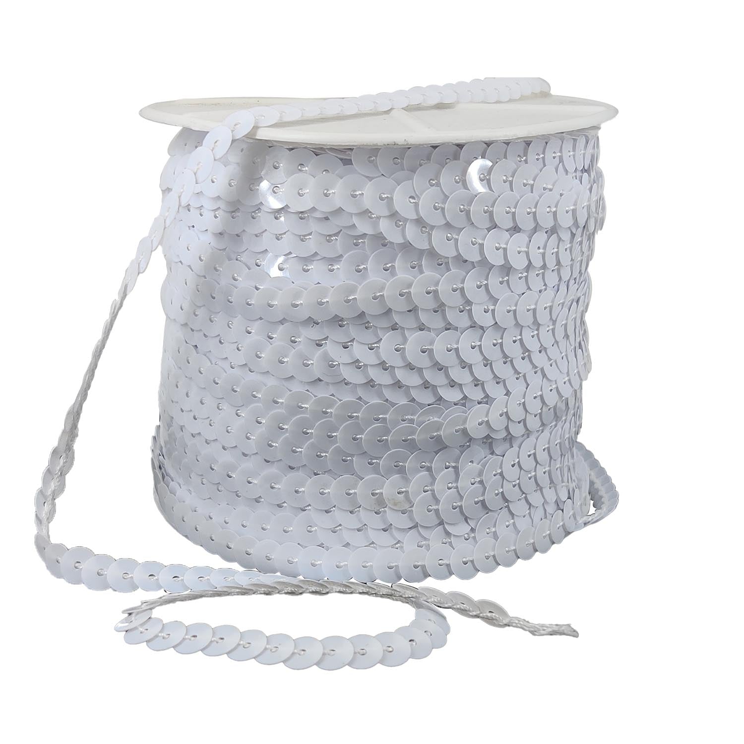 Sequins Chain Rolls (10 Meters) White 6 MM Round Paillettes For Sewing Accessories Garment Ornament Decorative Embellishments [ac-sewsupp-00010-m12]