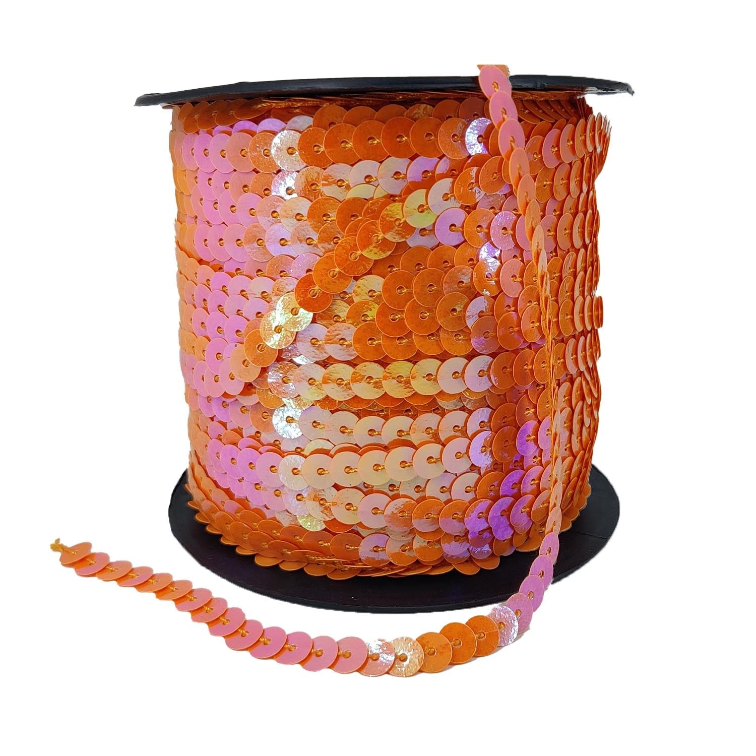 Sequins Chain Rolls (10 Meters) Shine Reflective Orange 6 MM Round Paillettes For Sewing Accessories Garment Ornament Decorative Embellishments [ac-sewsupp-00010-m5]