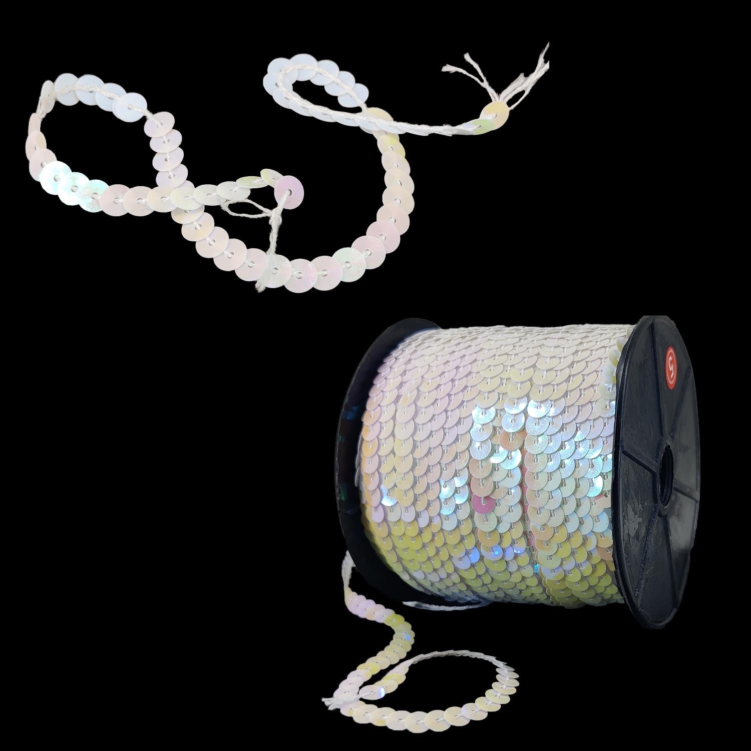 Sequins Chain Rolls (10 Meters) Shine Reflective White 6 MM Round Paillettes For Sewing Accessories Garment Ornament Decorative Embellishments [ac-sewsupp-00010-m8]