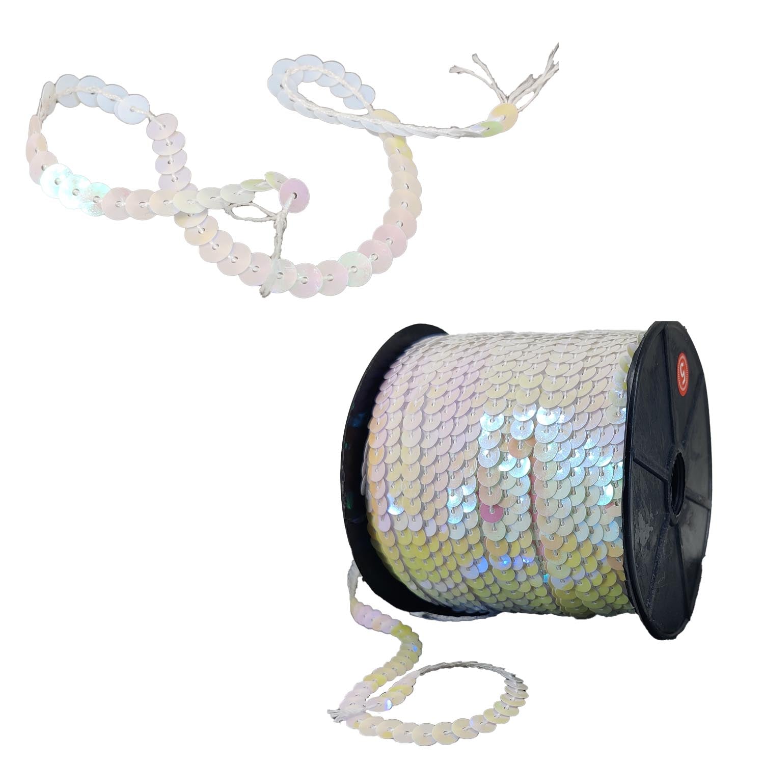 Sequins Chain Rolls (10 Meters) Shine Reflective White 6 MM Round Paillettes For Sewing Accessories Garment Ornament Decorative Embellishments [ac-sewsupp-00010-m8]