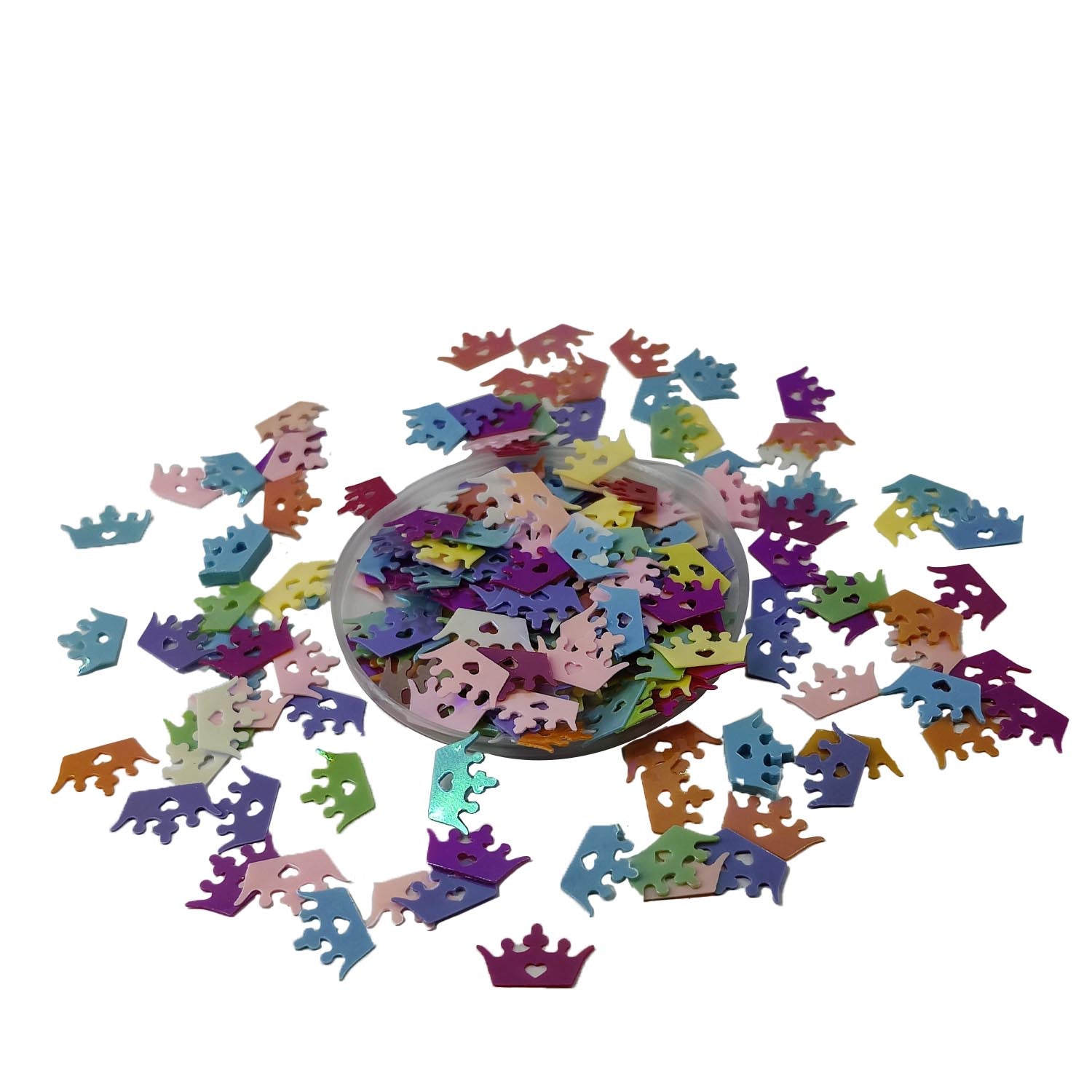 Plastic Sequins (900+ Pieces) 7x11.5 MM 0.4 MM Thick No Hole Mixed Colors Heart Crown Paillettes For Sewing Garment DIY Crafts Embellishments [ac-sewsupp-00011-m11]