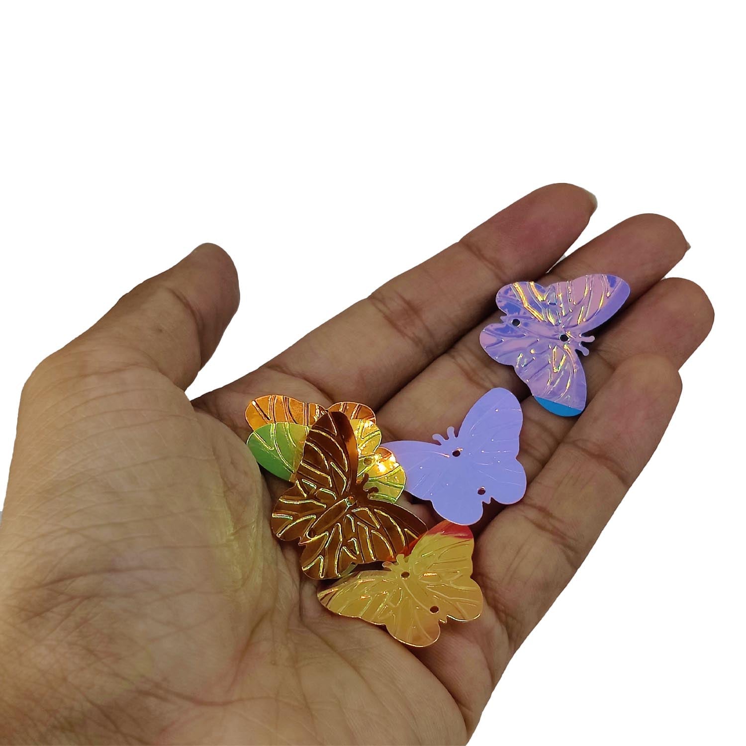 Plastic Sequins (40+ Pieces, 10 GMs Wt) 23x30 MM 0.5 MM Thick 1 MM Hole Mixed Colors Butterfly Paillettes For Sewing Garment DIY Crafts [ac-sewsupp-00011-m16]