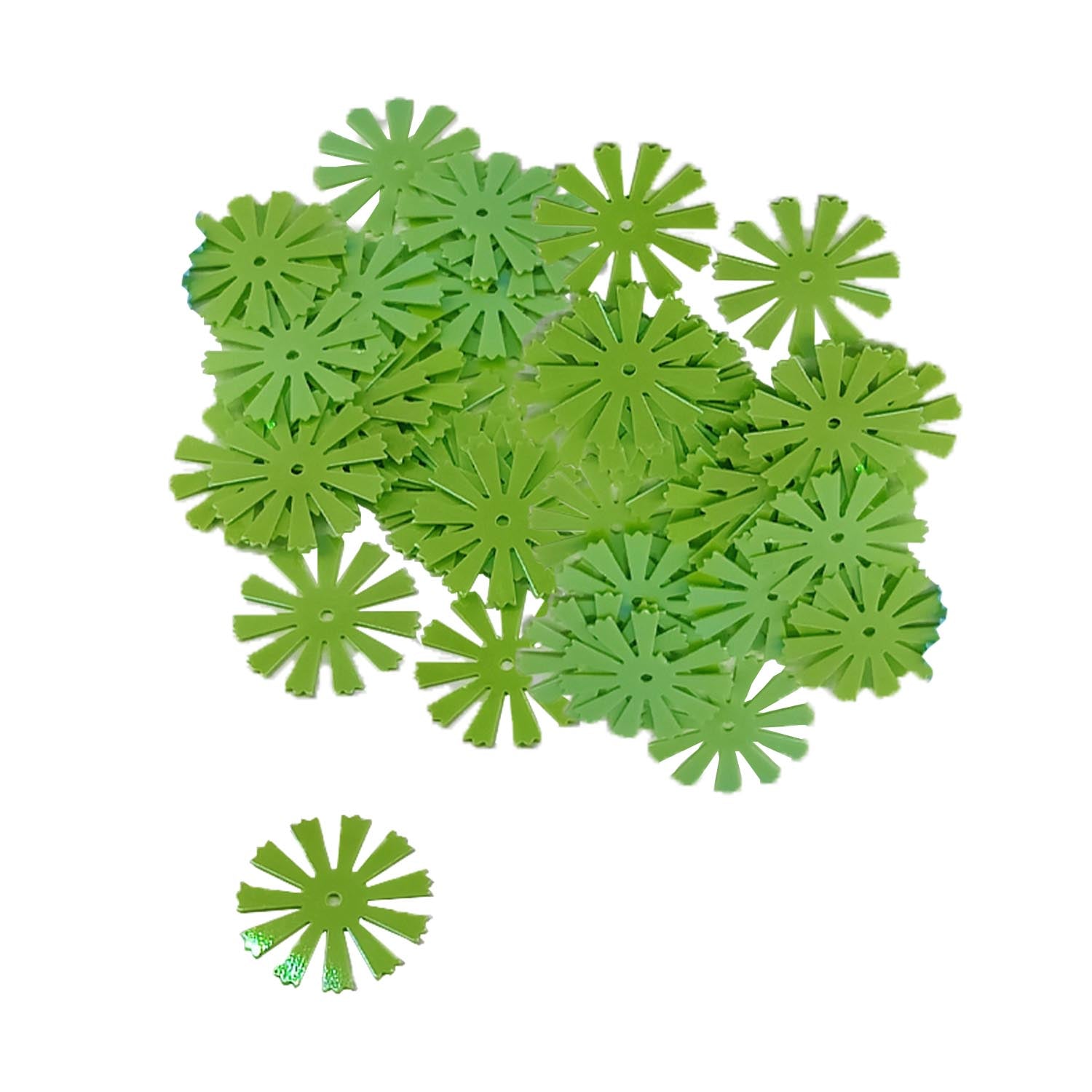 Plastic Sequins (75+ Pieces, 5 GMs Wt) 16 MM 0.2 MM Thick 1 MM Hole Green Flower Paillettes For Sewing Garment DIY Crafts Embellishments [ac-sewsupp-00011-m18]