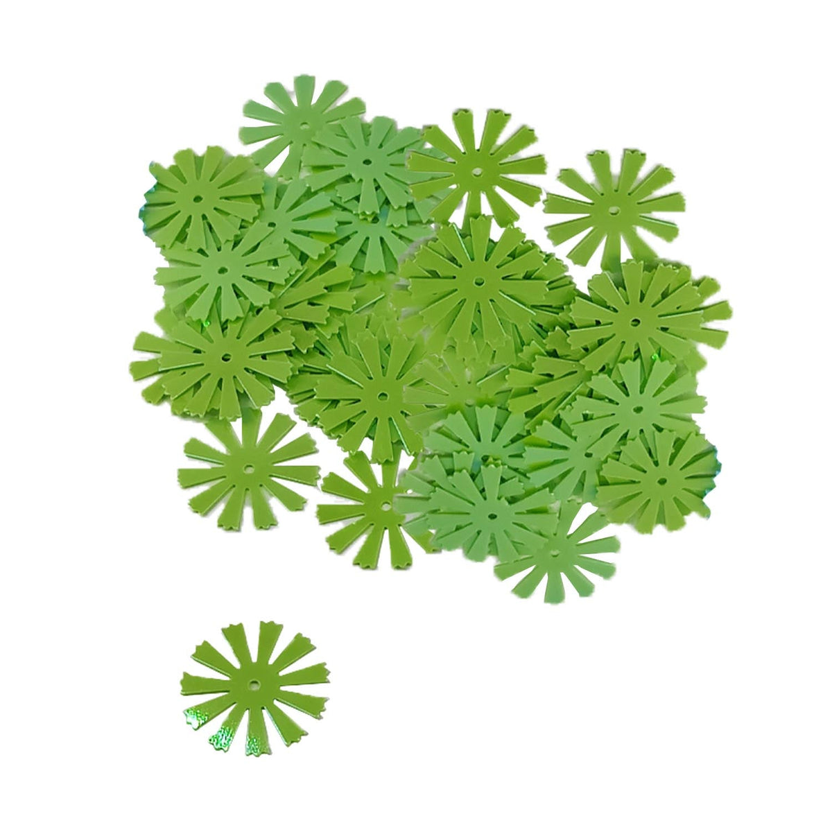 Plastic Sequins (75+ Pieces, 5 GMs Wt) 16 MM 0.2 MM Thick 1 MM Hole Green Flower Paillettes For Sewing Garment DIY Crafts Embellishments [ac-sewsupp-00011-m18]