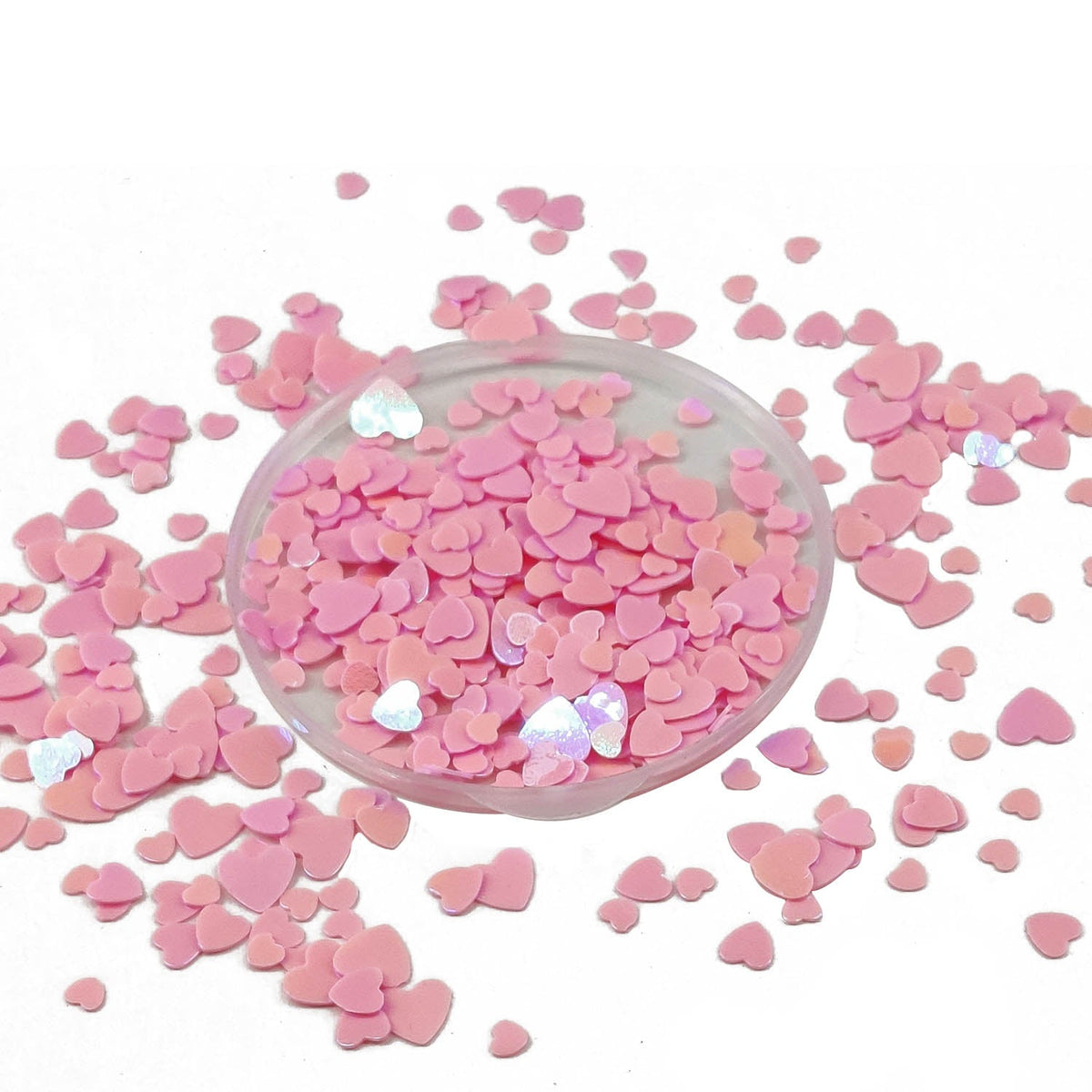 Plastic Sequins (2000+ Pieces, 10 GMs Wt) Mixed Sizes 3-5 MM Long x 0.4 MM Thick No Hole Pink Heart Paillettes For Sewing Garment Embellishments [ac-sewsupp-00011-m1]