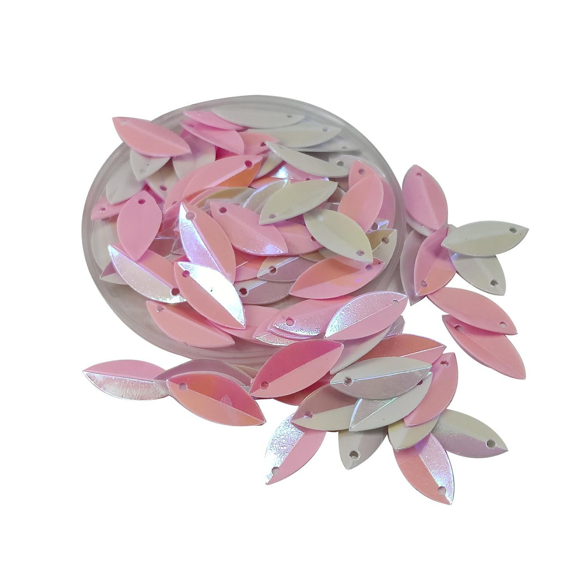 Plastic Sequins (750+ Pieces) 15x6.5 MM 0.3 MM Thick 1 MM Hole Pink & White Oval Paillettes For Sewing Garment DIY Crafts Embellishments [ac-sewsupp-00011-m21]
