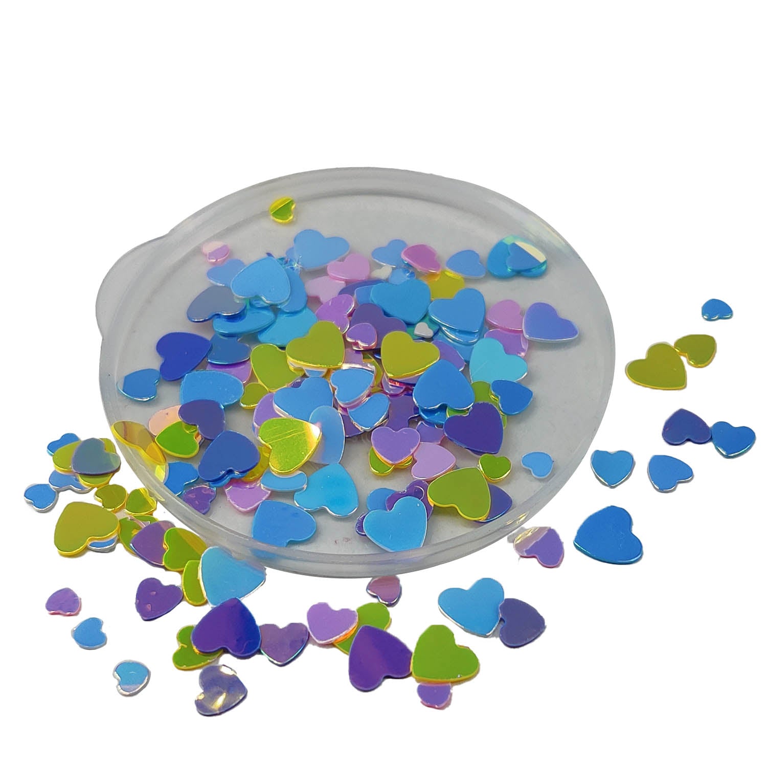 Plastic Sequins (800+ Pieces, 5 GMs Wt) Mixed Sizes 3-5 MM Long x 0.4 MM Thick No Hole Mixed Colors Heart Paillettes For Sewing Garment Accessories [ac-sewsupp-00011-m2]