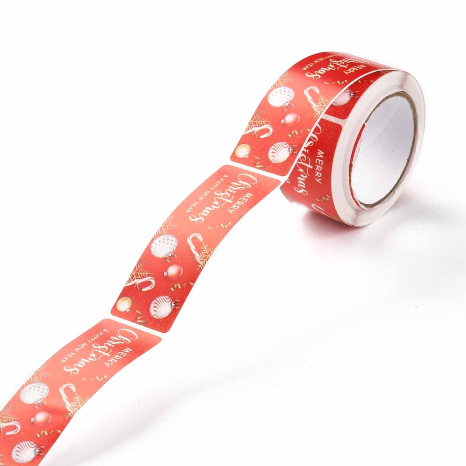 Paper Stickers 3x1 Inch / 7.5x2.5 CM (1 Roll, 120 Stickers) Christmas New Year Wishes Theme Rectangle Multicolor Gift Packing Tags