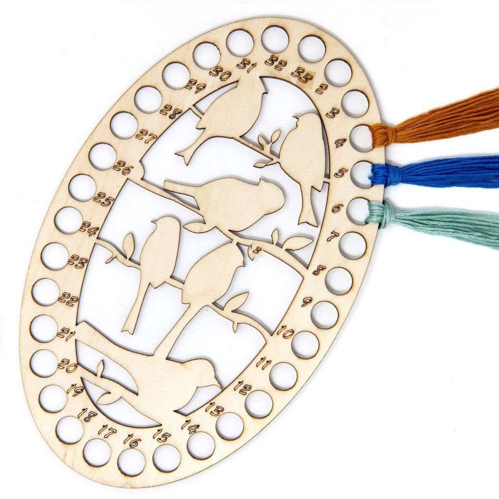 Wooden Embroidery Floss Thread Holder Organizer (1 Piece) 8x5 Inch / 20x12.5 CM 2 MM Thick Oval Bird Pattern Needlework Cross Stitching Kit [jefs-dispcrdtool-00008-m1]