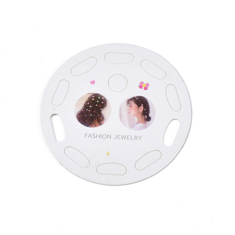 Mini Hair Claw Clips Accessories Display Hanger Cards (50 Pieces) 2.5 Inch 10 Slots Round White [jefs-dispcrdtool-00011-m1]
