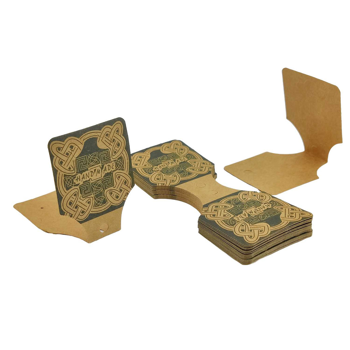 Paper Designer Jewellery Necklace Display Hanger Cards With Handmade Word Printed For Chain Bracelet 9x3.5cm Rectangle Brown (Pack of 50 pieces)