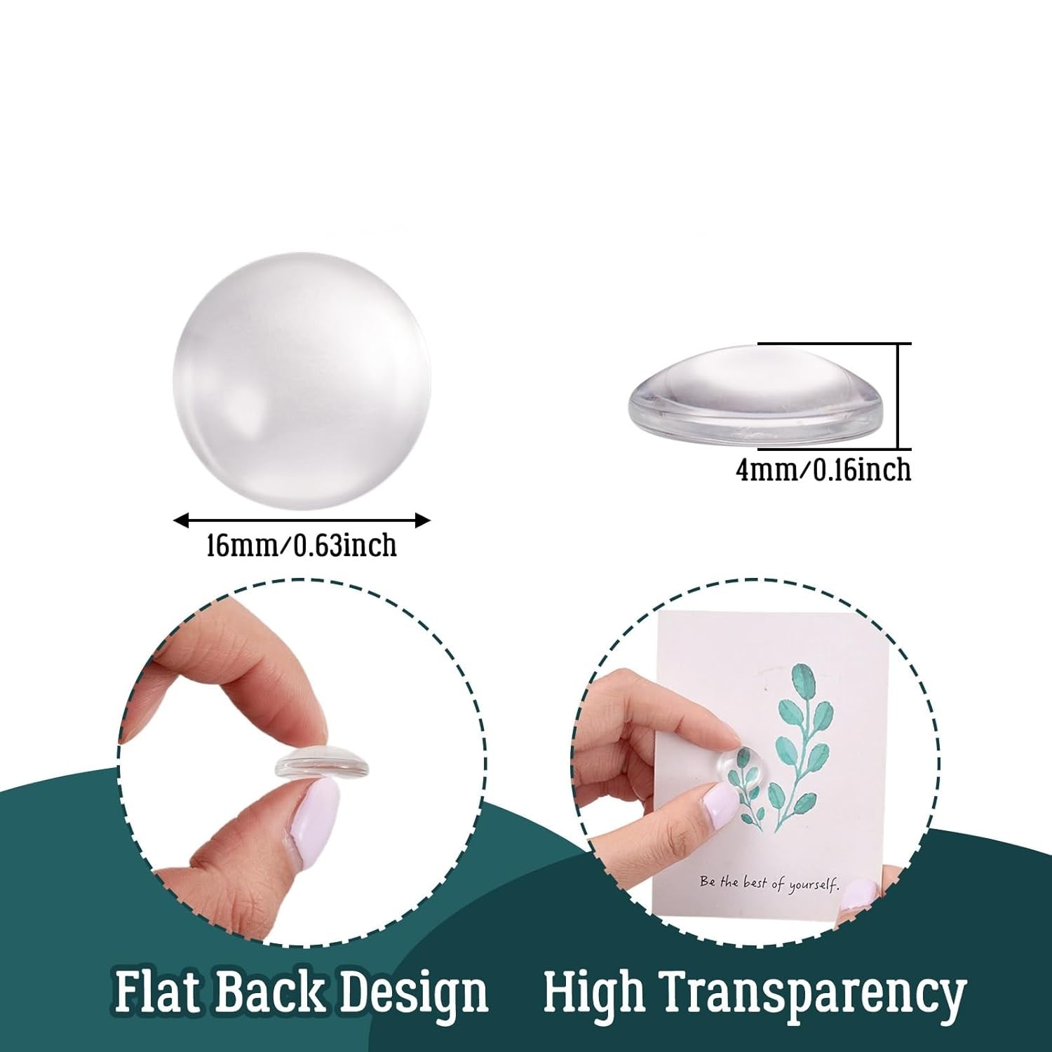 Glass Cabochons Embellishments 16x4.5 MM (20 Pieces) Round Dome Patch Transparent Color For Jewellery Making DIY Painting Crafts Decoration