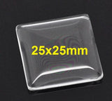 Glass Cabochons Embellishments 25x25x8 MM (Pack of 10 PCs) Square Dome Flat Back Transparent For DIY Crafts Jewellery Making Magnets