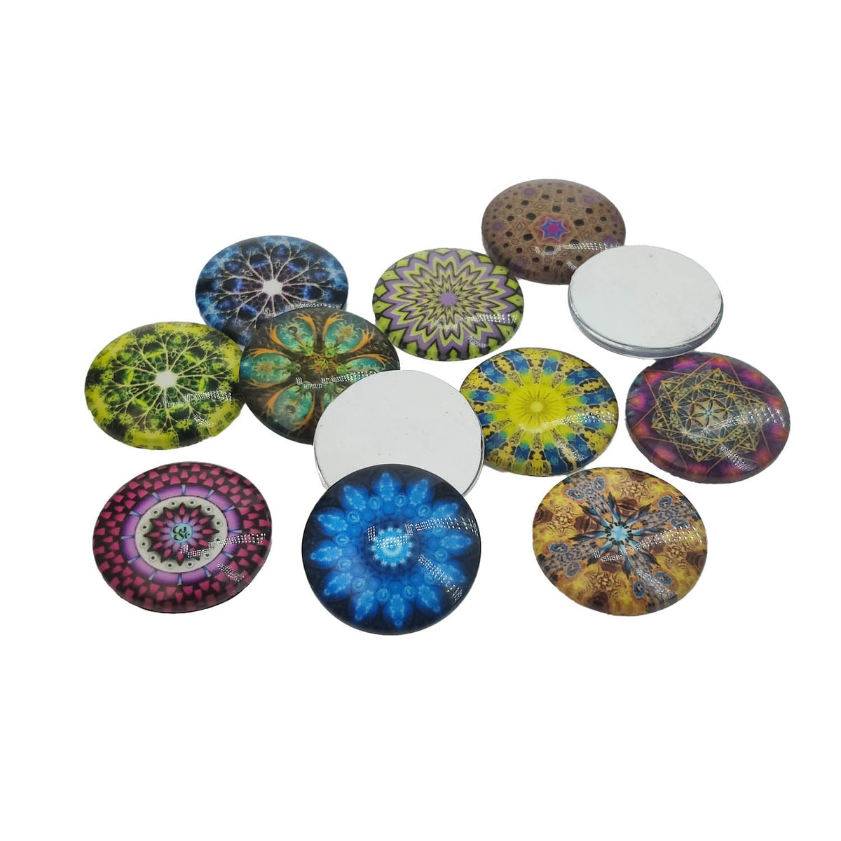 Glass Cabochons Patches Stones (10 Pieces) 25x6.5 MM Flower Theme Round Domes Flat Back For Decoration Jewellery Making DIY Crafts [jefs-embelshcabo-00002-m1]
