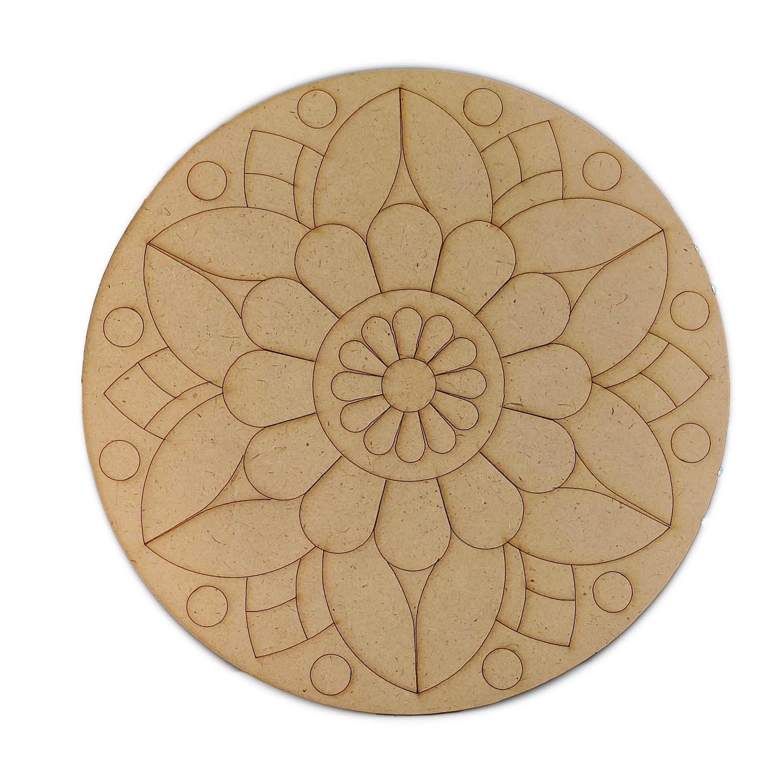 Pre-marked Laser Cut MDF Cutouts 8 Inch (1 Piece) Round Flower 3mm Thick Wood Shapes Bases For DIY Painting Arts Decoration Wall Hanging Gifts [jefs-embelshcabo-00003-m12]