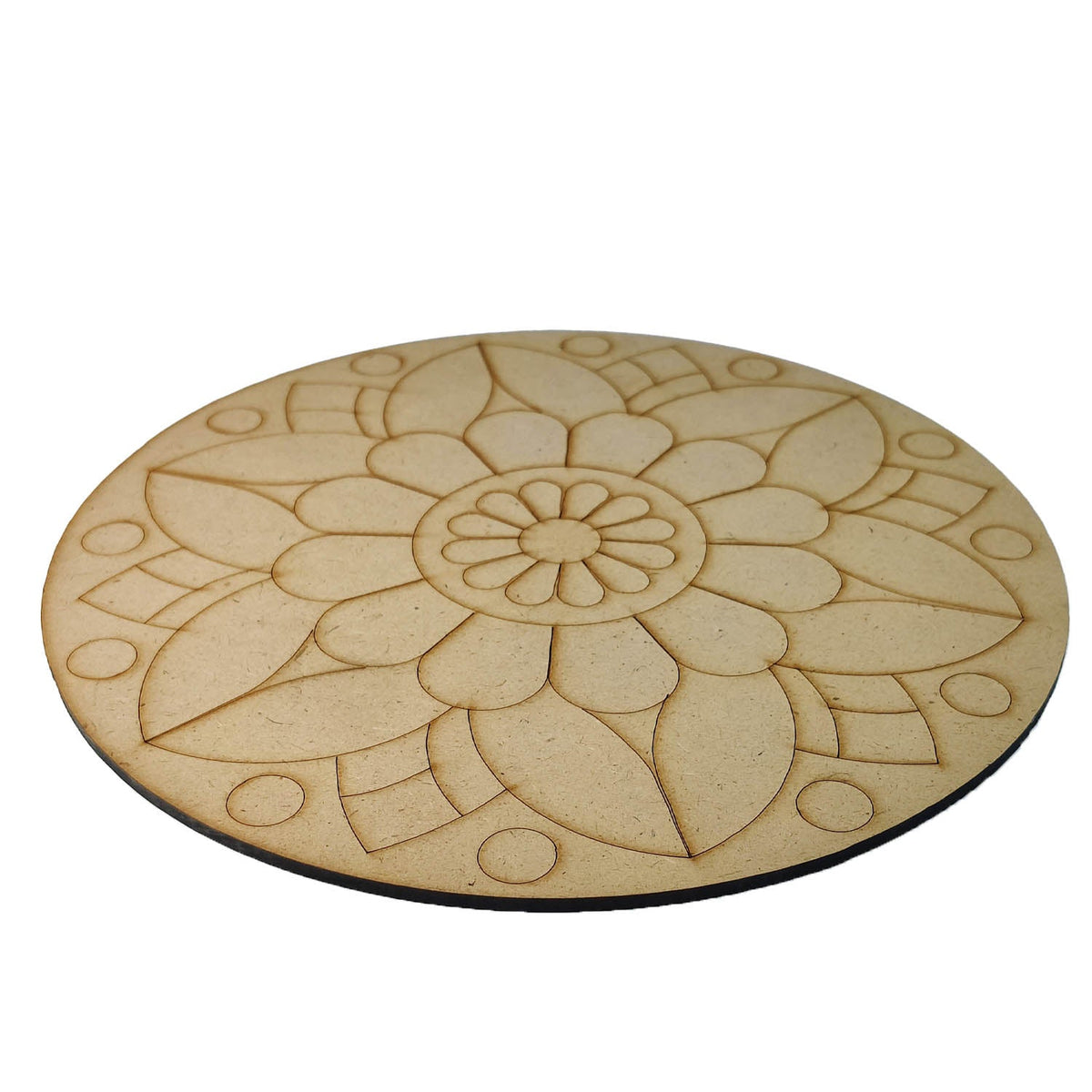 Pre-marked Laser Cut MDF Cutouts 8 Inch (1 Piece) Round Flower 3mm Thick Wood Shapes Bases For DIY Painting Arts Decoration Wall Hanging Gifts [jefs-embelshcabo-00003-m12]