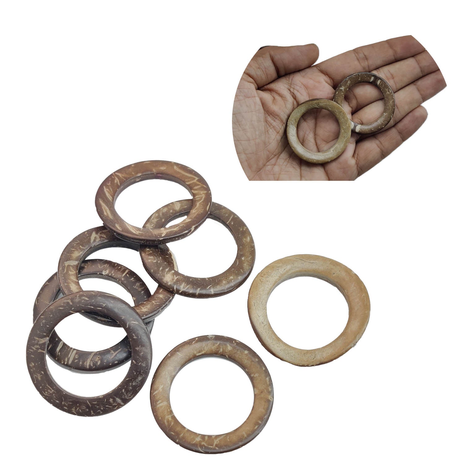 Coconut Rings 38 MM With 2 to 5 MM Width (10 Pieces) Round For Sewing Macrame Crochet DIY Crafts Painting Arts Decoration [jefs-embelshcabo-00008-m1]