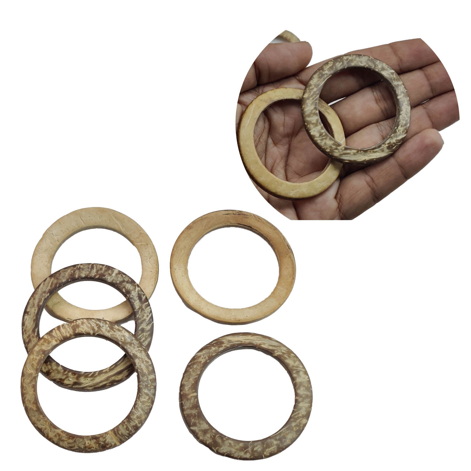 Coconut Rings 50 MM With 5-6 MM Width (10 Pieces) Round For Sewing Macrame Crochet DIY Crafts Painting Arts Decoration [jefs-embelshcabo-00008-m2]